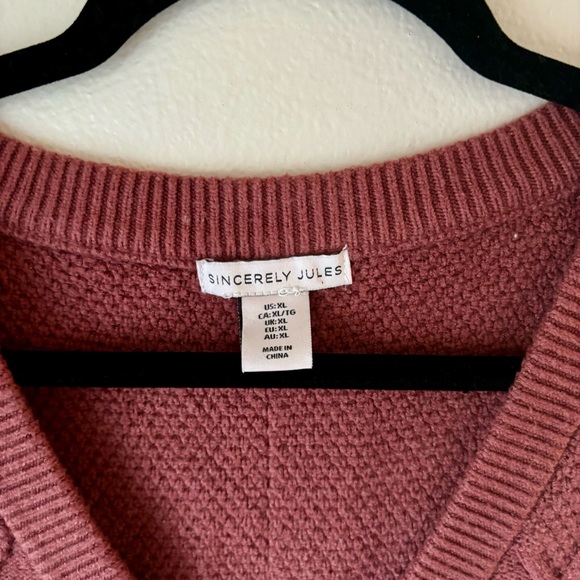 Pink Cable Knit Sweater Vest By Sincerely Jules Sz XL V Neck Fall Winter Staple - Picture 4 of 7